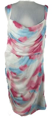 Nové - Dámské bílo-růžovo-modré tónované tylové řasené šaty Shein 