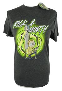 Nové - Pánské tmavošedé tričko s potiskem Rick&Morty 