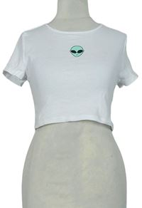 Dámské bílé crop tričko s mimozemšťanem H&M