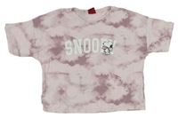 Světlerůžové batikované crop tričko se Snoopym 