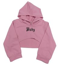 Růžová sportovní crop mikina s nápisem a kapucí zn. Shein