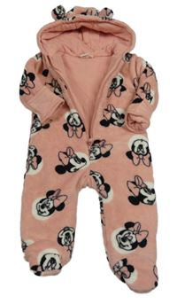 Světlerůžová chlupatá zateplená kombinéza s Minnie a kapucí Disney
