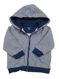 Tmavomodro-bílá pruhovaná propínací mikina s kapucí M&S