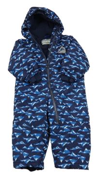 Tmavomodrá vzorovaná šusťáková zimní kombinéza s kapucí Lupilu