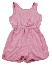 Růžový froté/bavlněný kraťasový overal s kytičkami Matalan