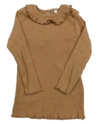 Hnědé žebrované triko s volánkem Zeeman