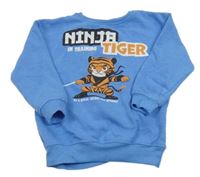 Modrá mikina s nápisem a tygrem infinity kids