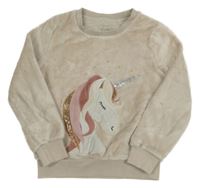Světlebéžová chlupatá mikina s jednorožcem C&A