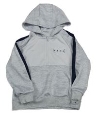 Bílo-světlešedo-tmavomodrá sportovní mikina s písmeny a kapucí Jeff&Co