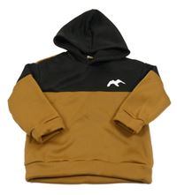 Černo-hnědá mikina s ptákem a kapucí 