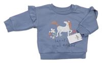 Nové - Modrá mikina s volány a jednorožcem Primark