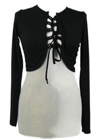 Dámské černé žebrované bolerko se šněrováním Vivichi