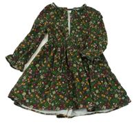 Tmavozelné květované manšestrové šaty C&A