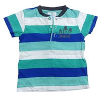 Zeleno-modro-bílé pruhované tričko se surfy Topolino