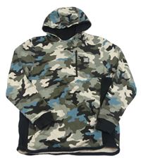 Khaki-šedo-smetanová army mikina s nášivkou a kapucí George