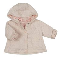 Světlerůžová prošívaná zateplená propínací mikina se srdíčky a kapucí Next