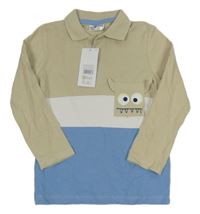 Nové - béžovo-modro-bílé polo triko s příšerkou Pepco