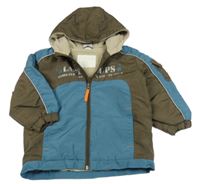 Hnědo-modrá šusťáková jarní bunda s kapucí Papagino