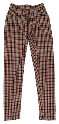 Černo-hnědo-červené kostkované tregíny se zipy Page One Young