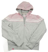 Světlerůžovo-šedá šusťáková jarní bunda s kapucí 