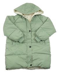 Světlezelený šusťákový zimní kabát s kapucí