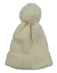 Smetanová žebrovaná čepice s bambulí 