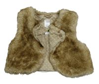 Béžovo-hnědá kožešinová podšitá vesta Disney