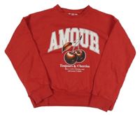 Červená mikina s nápisem a třešněmi F&F