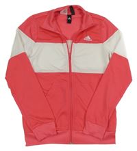 Korálovo-bílá sportovní funkční propínací mikina s logem Adidas