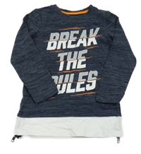 Tmavomodré melírované triko s nápisem a zipem Dopodopo