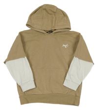 Hnědá mikina s výšivkou, bílými rukávy a kapucí Next