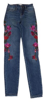 Modré skinny rifle s květy Viva Couture 