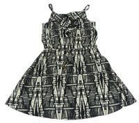 Černo-smetanové vzorované šaty s volánky Next