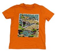 Oranžové tričko s dinosaurem z překlápěcích flitrů Next 