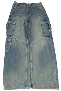 Modré šisované široké rifle s kapsami Denim 