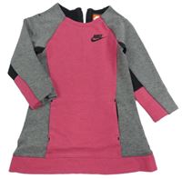 Šedo-tmavorůžové teplákové šaty Nike 