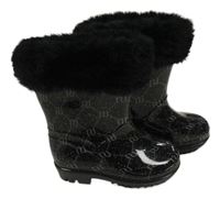 Černé holinky s logy a kožíškem River Island vel. 19