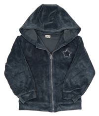 Tmavomodrá sametová propínací mikina s kapucí F&F