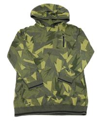 Khaki-šedý vzorovaný svetr s kapucí Next