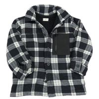 Černo-bílá kostkovaná fleecová košilová zateplená bunda F&F