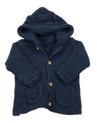 Tmavomodrý propínací podšitý svetr s kapucí George