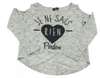 Šedé melírované crop triko s nápisem a průstřihy Page one Young