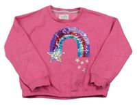 Růžová ovesize crop mikina s duhou z flitrů C&A