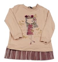 Starorůžová dlouhá mikina s holčičkou a sametovým pasem George 