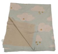 Růžovo-šedá pletená deka s mráčky