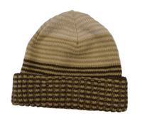 Béžovo-hnědá pruhovaná pletená čepice