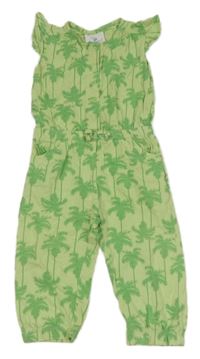 Zelený bavlněný teplákový overal s palmami Topolino