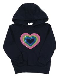 Tmavomodrá mikina se srdíčkem z flirů a kapucí Fammy