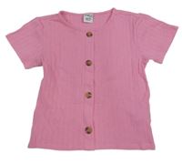 Růžové žebrované crop tričko s knoflíky Page one young