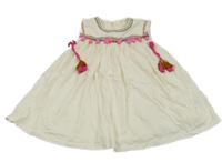 Smetanové šaty s bambulkami a výšivkou Next